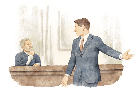 Courtroom Sketch Attorney Presenting Case